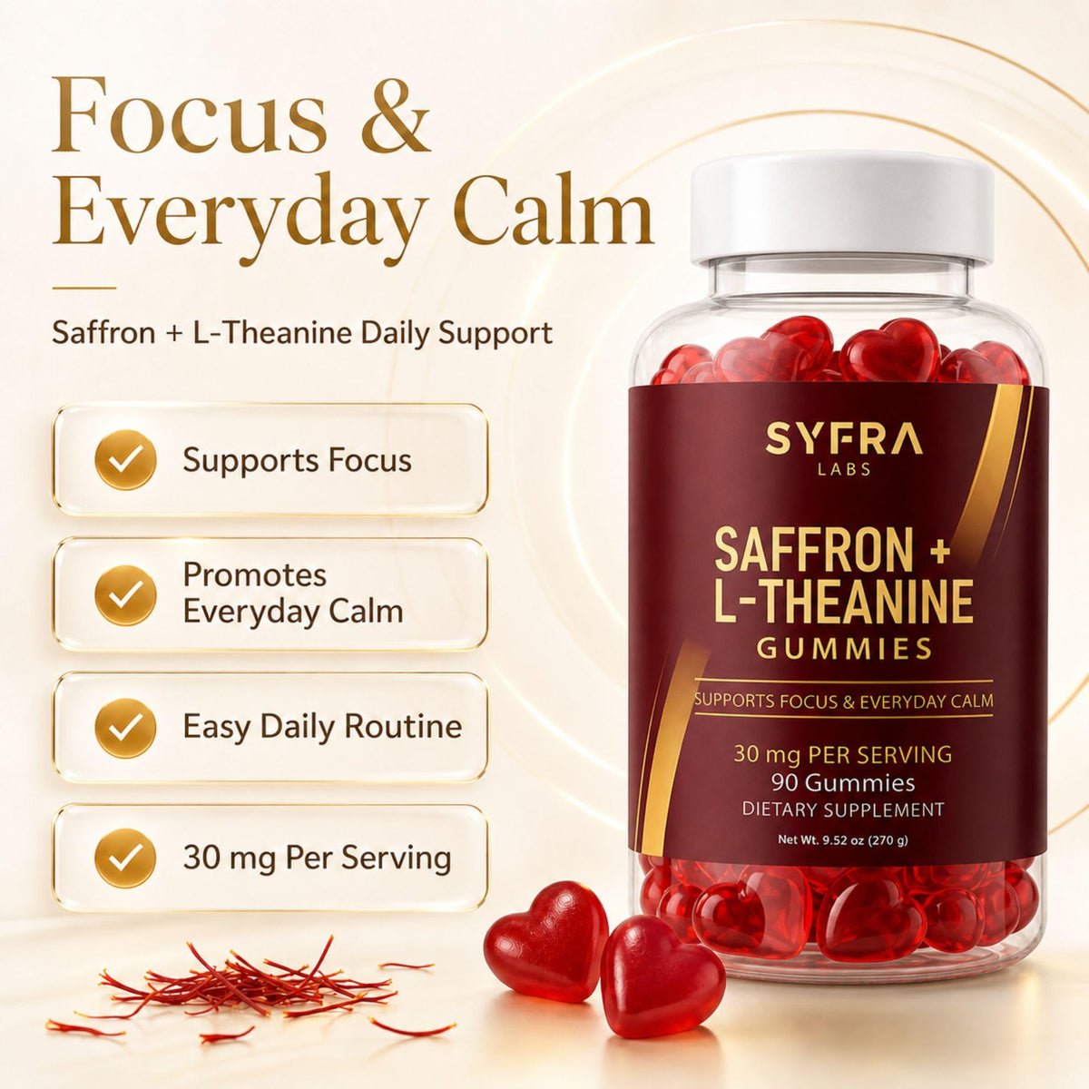 Gummies au Safran et L-Théanine Syfra Labs avec une portion dans la main