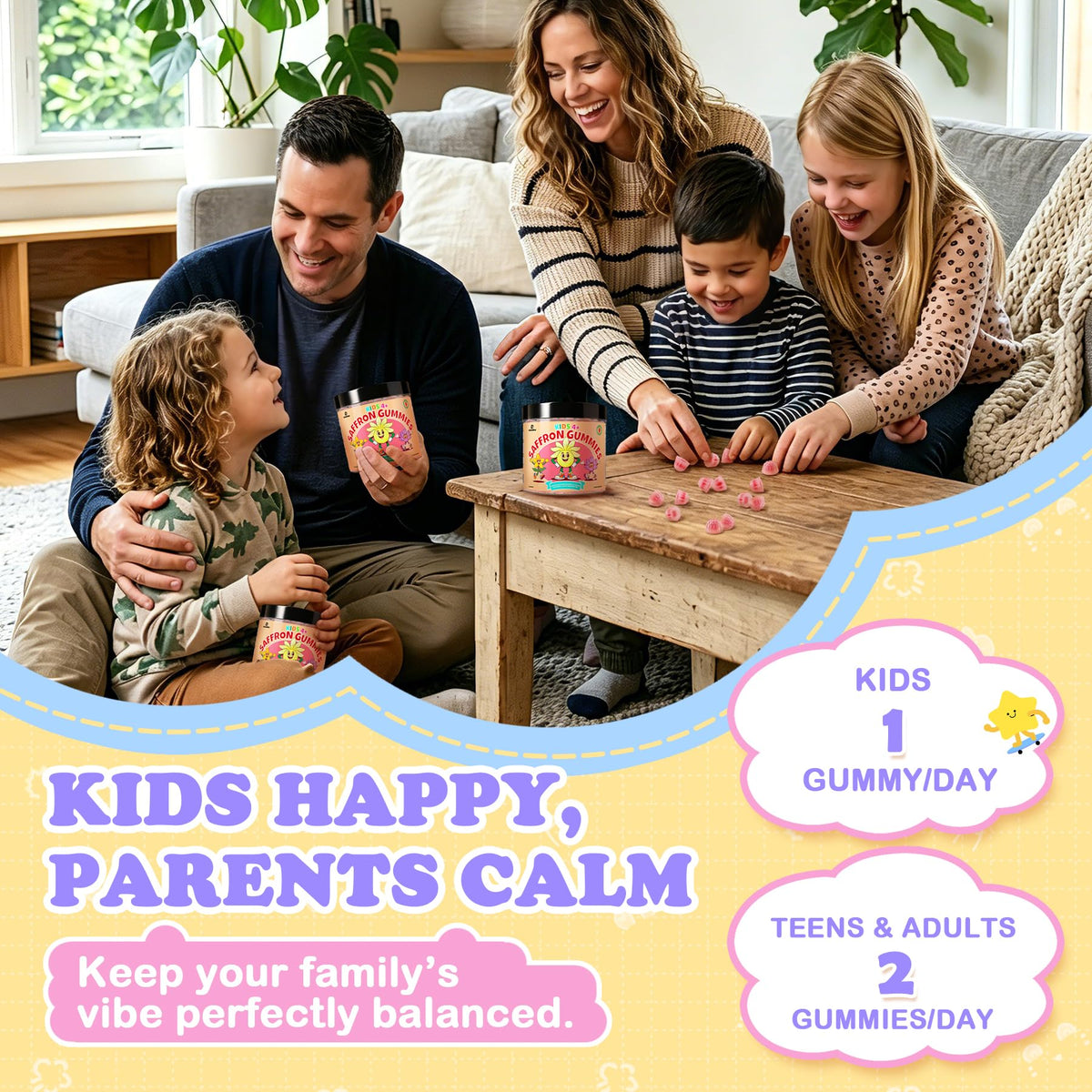 Gummies au safran LanranBee avec des enfants souriants