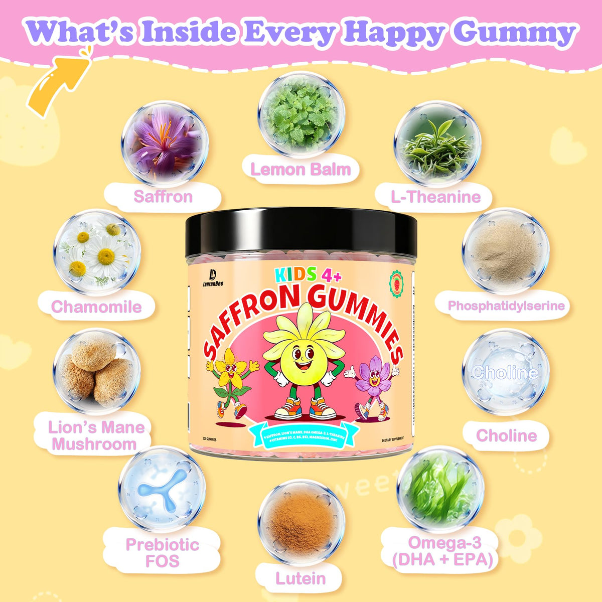Gummies au safran LanranBee avec un verre d'eau