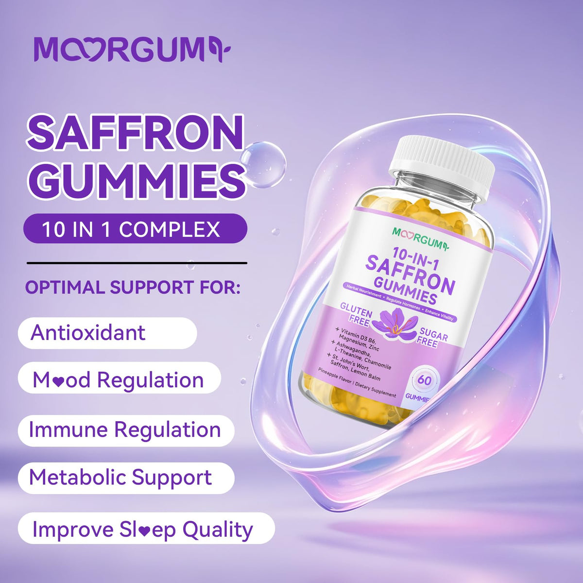 Gummies au safran MOORGUMY avec un fond naturel et lumineux