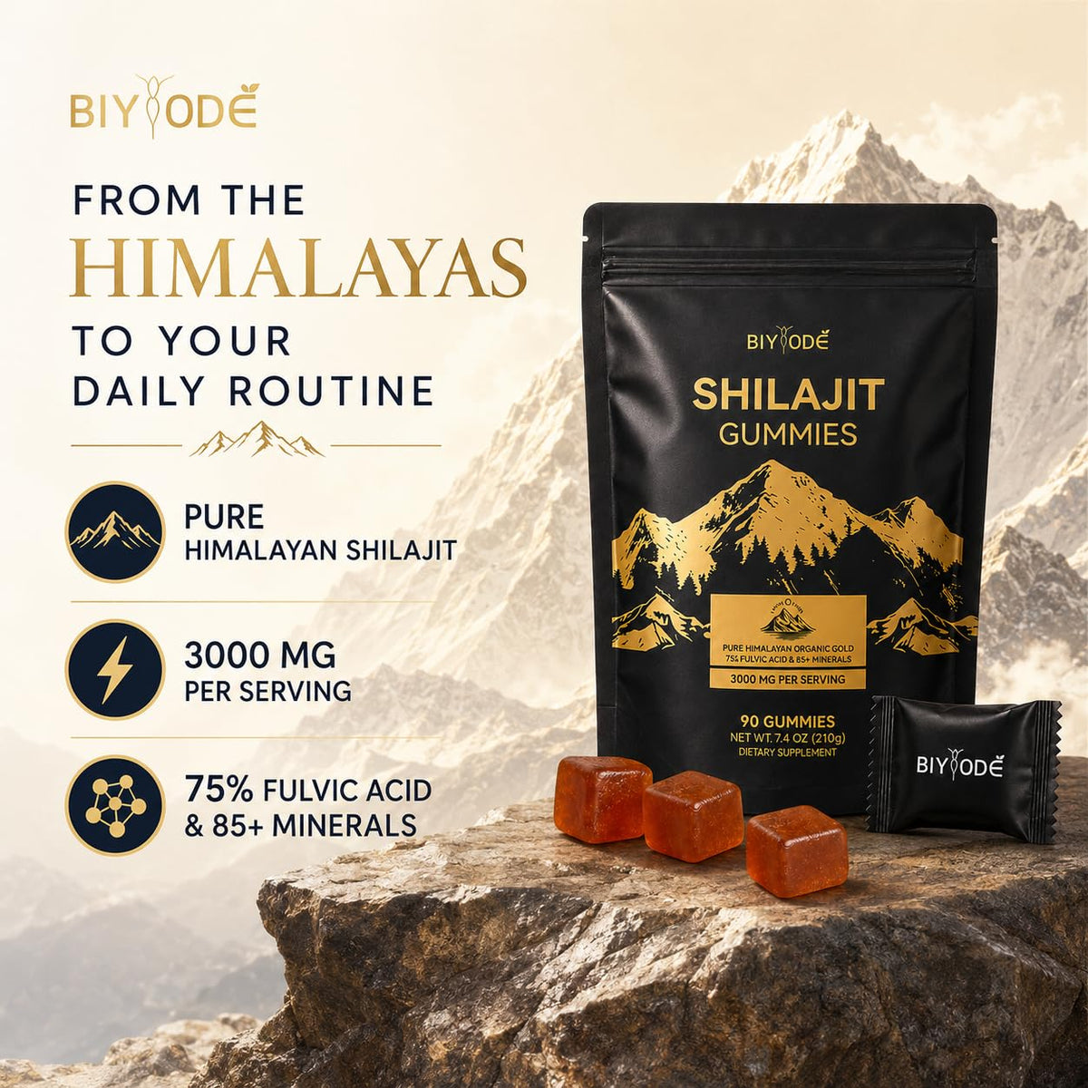Gummies au Shilajit BIYODE, gros plan sur une gummy