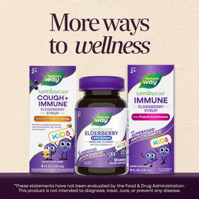 Gummies au sureau Nature's Way, emballage arrière avec informations nutritionnelles