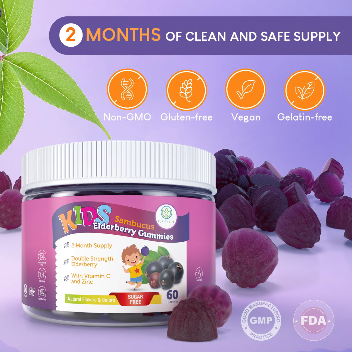 Gummies au sureau Purify Life avec étiquette visible