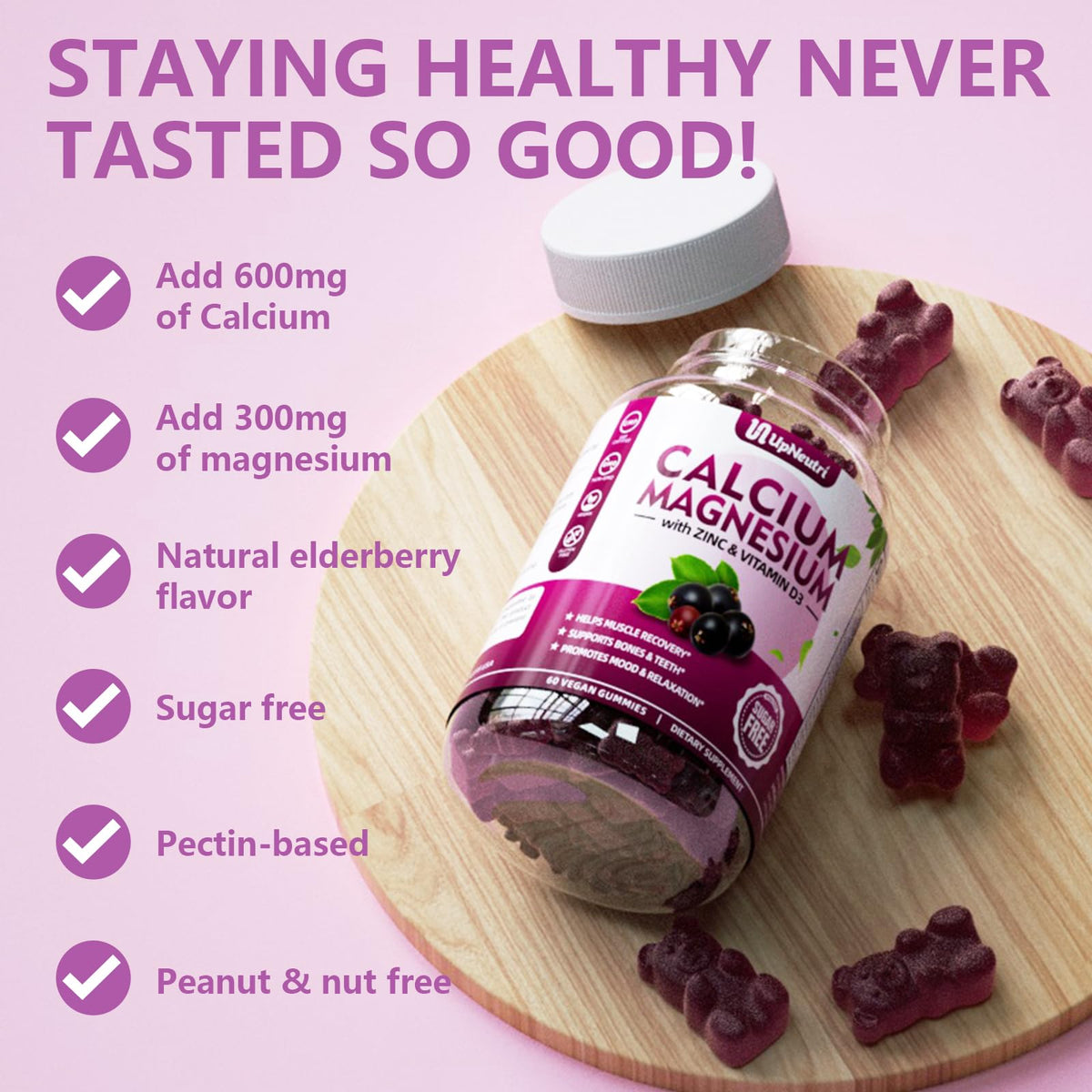 Gummies au sureau UPNEUTRI, mise en scène avec fruits