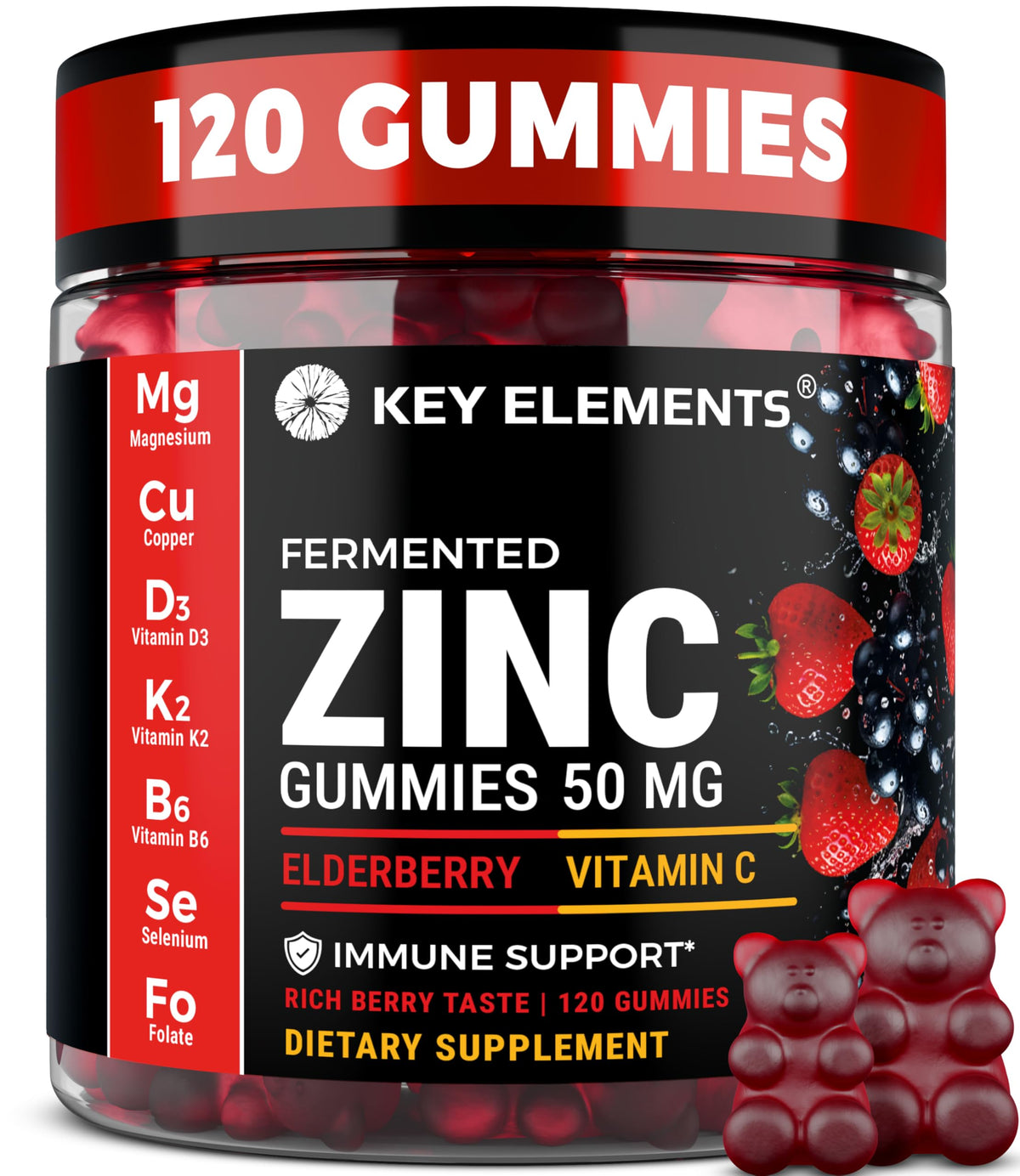 Gummies au Zinc 50mg KEY ELEMENTS avec packaging en vue de face