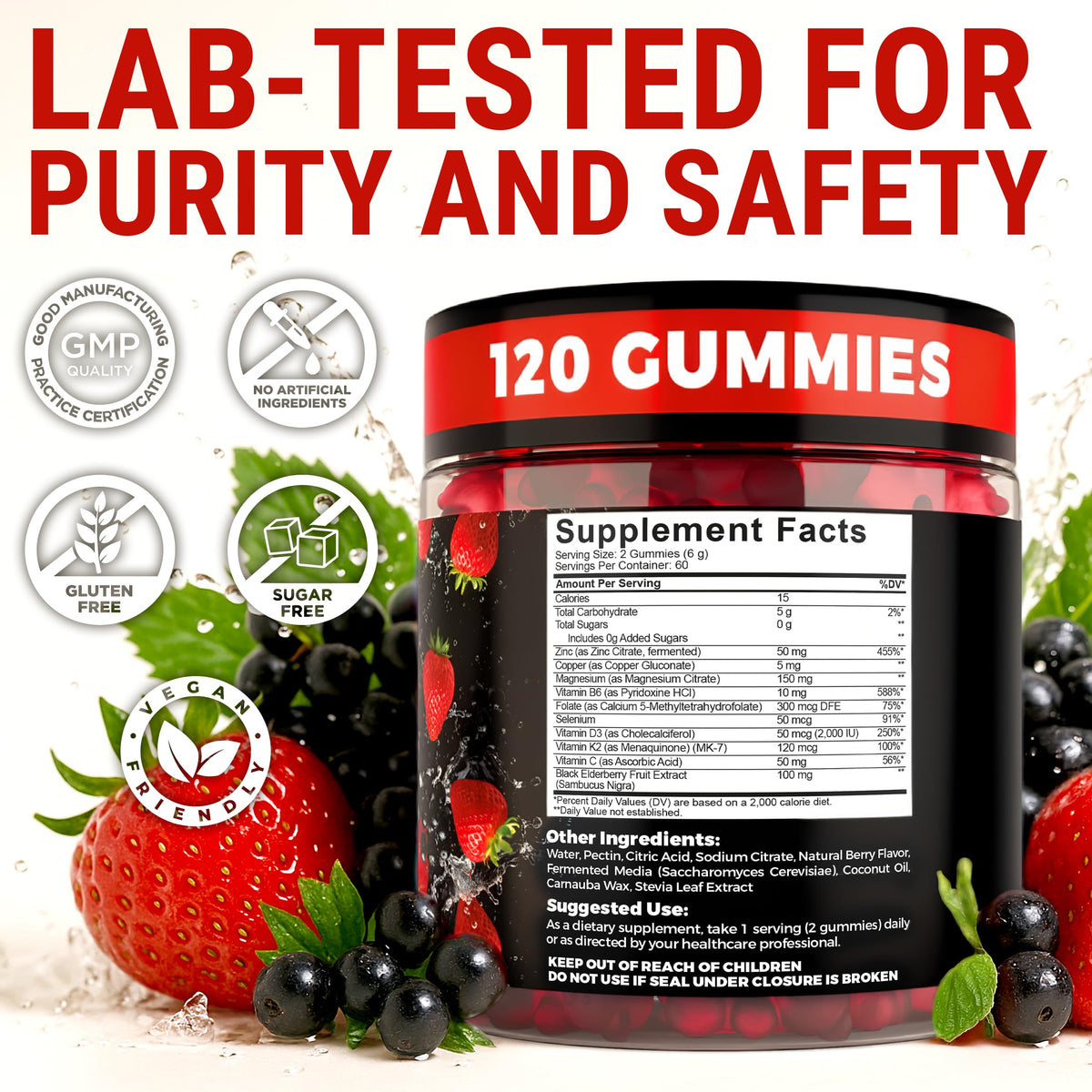 Gummies au Zinc 50mg KEY ELEMENTS montrant la texture des gummies