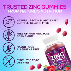 Gummies au zinc Nature's Nutrition sur un fond blanc