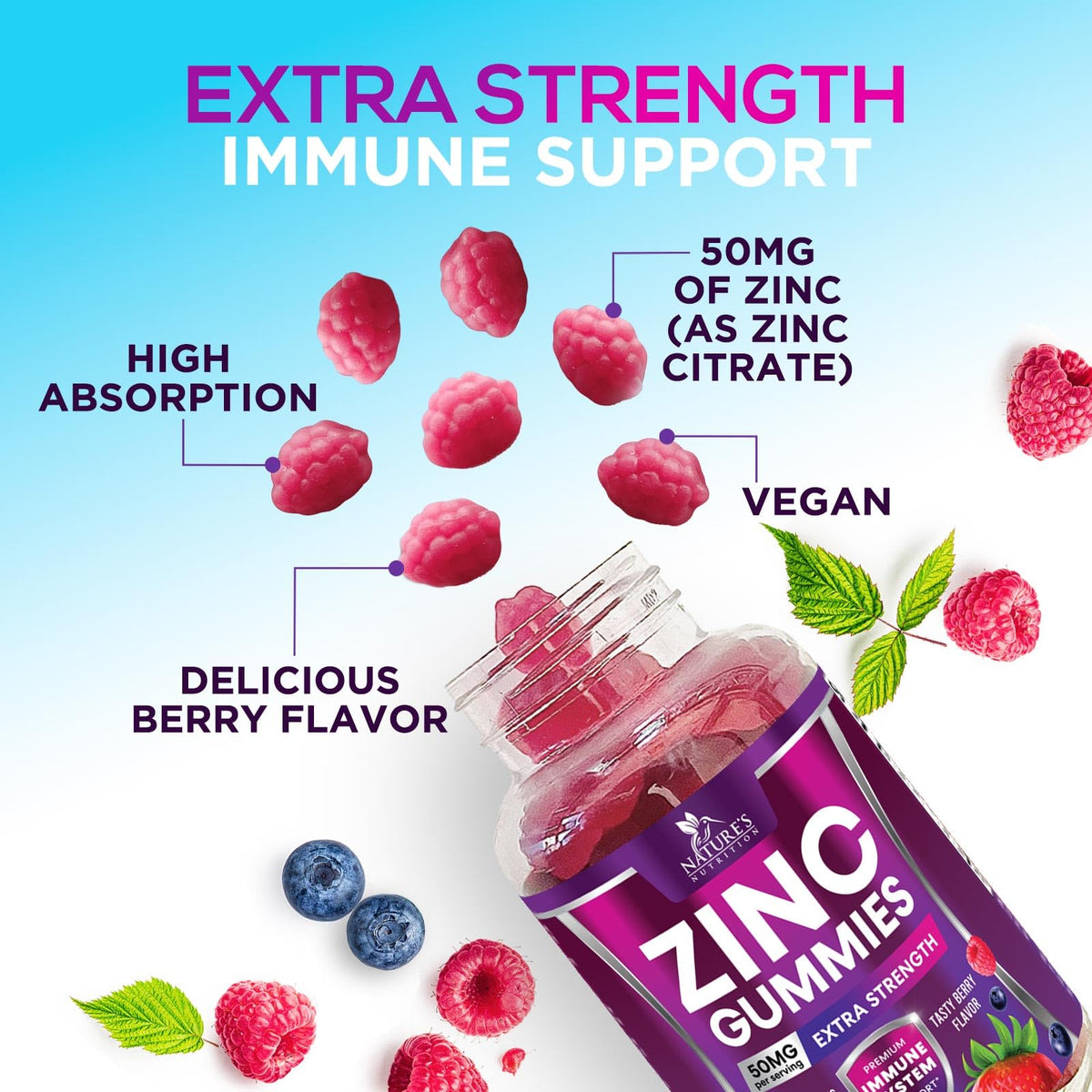 Gummies au zinc Nature's Nutrition sur une table
