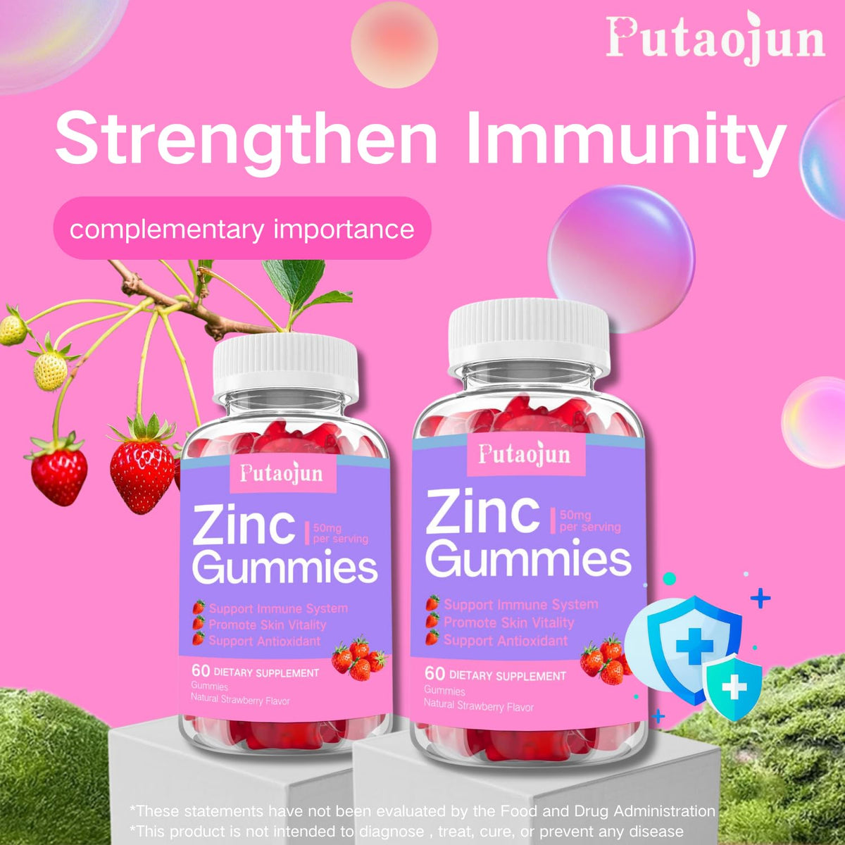 Gummies au zinc Putaojun, vue de côté montrant la texture