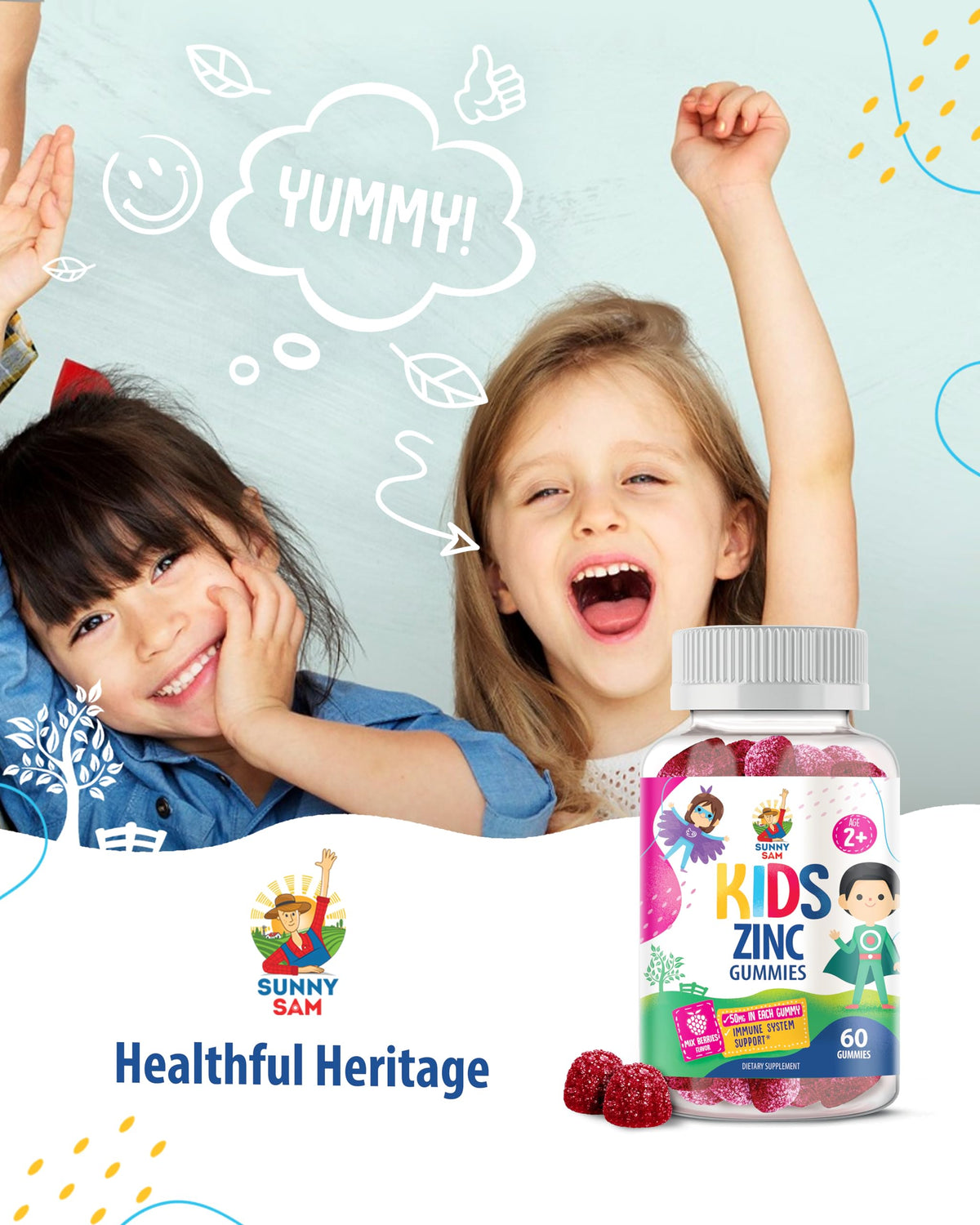 Gummies au zinc SUNNY SAM en gros plan