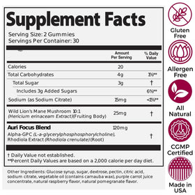 Gummies Auri aux champignons superfood, étiquette du produit