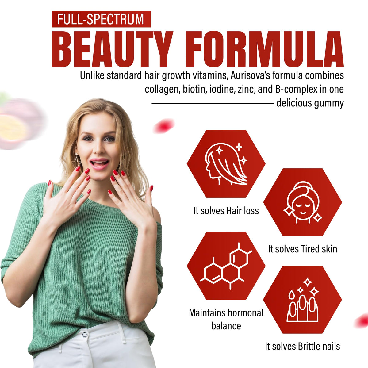 Gummies Aurisova avec ingrédients clés, présentation