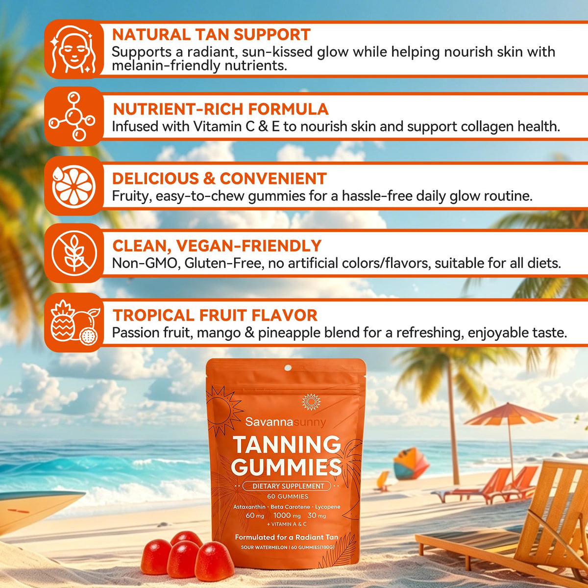 Gummies autobronzantes VITAL POWER, gros plan sur l'emballage