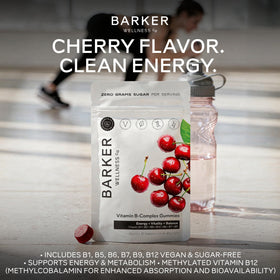 Gummies B-Complex Barker Wellness Co sur une table avec fruits