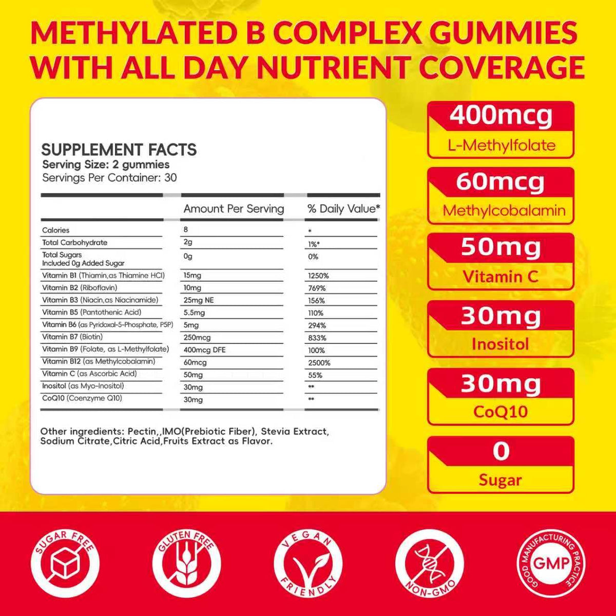 Gummies B Complex ESSENJOYY, détail des ingrédients sur l'étiquette