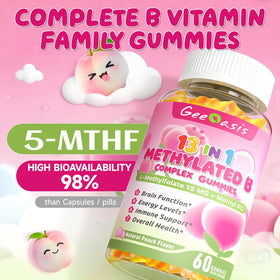 Gummies B Complex Methylé Geeoasis avec une vue de l'arrière de l'emballage