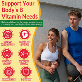 Gummies B Complex Methylés NEVISS avec fruits frais en arrière-plan