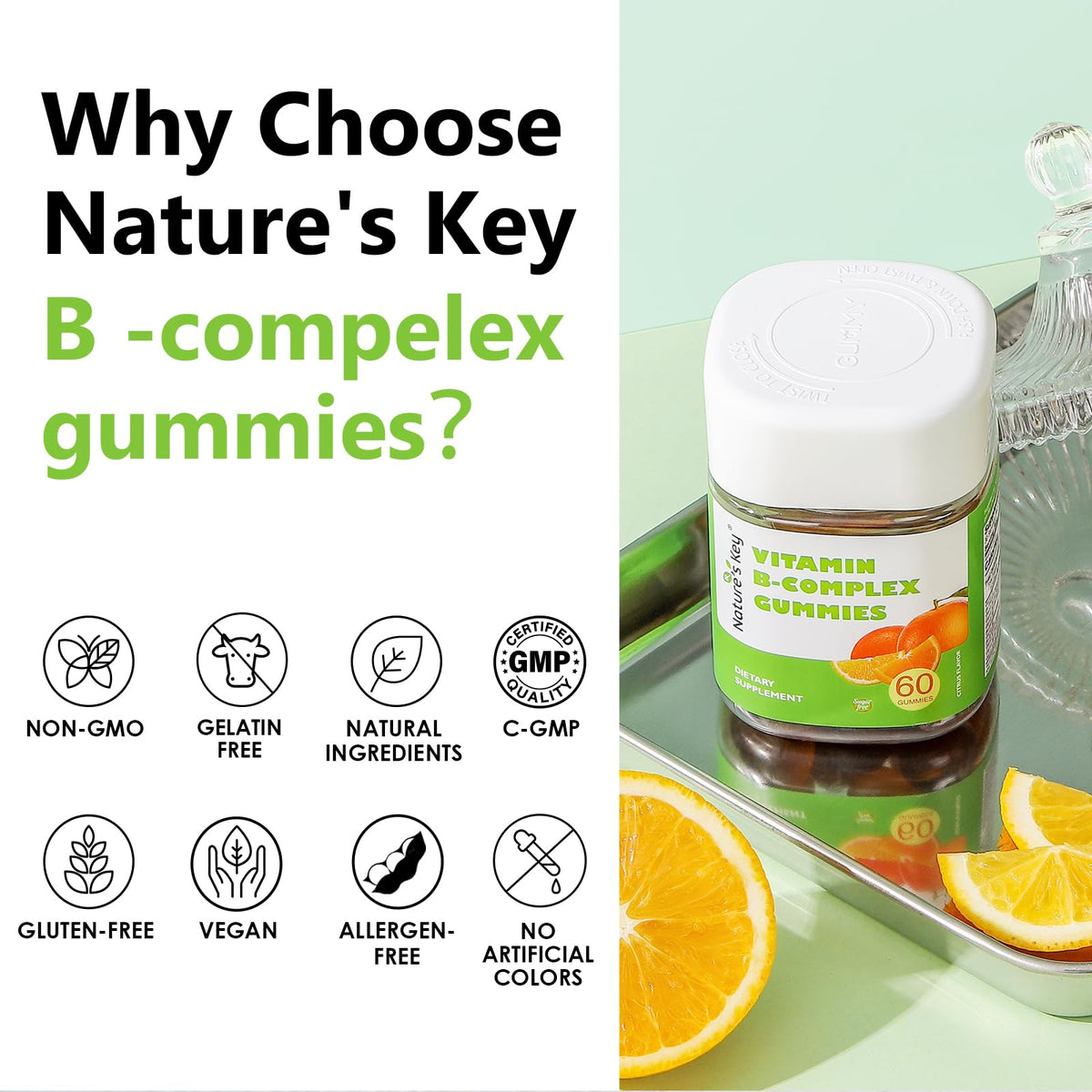 Gummies B-Complex Nature's Key dans une main, mise en situation