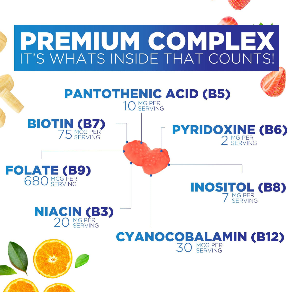 Gummies B Complex Nature's Nutrition, vue de côté montrant la texture