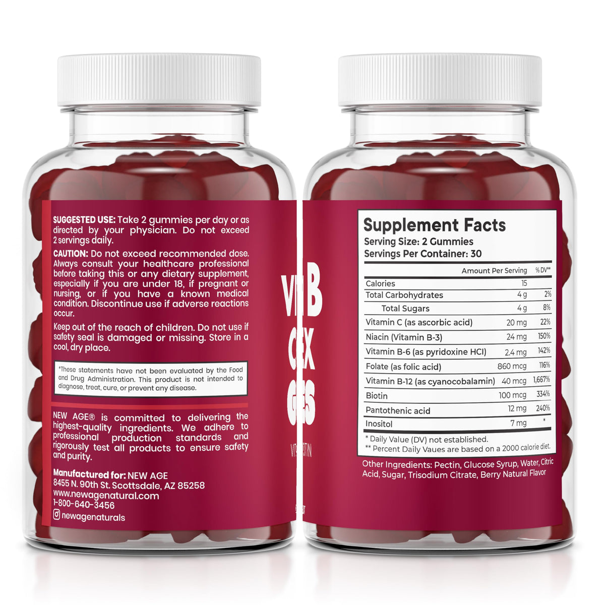 Gummies B Complex NEW AGE avec arrière-plan de baies
