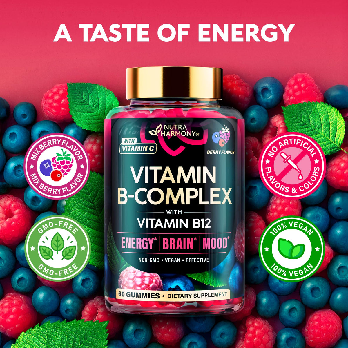 Gummies B-Complex NUTRAHARMONY 440g avec des baies fraîches