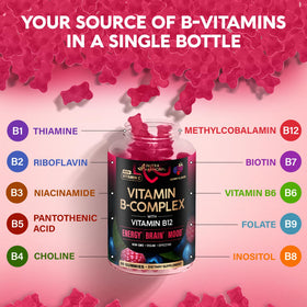 Gummies B-Complex NUTRAHARMONY 440g sur une table en bois