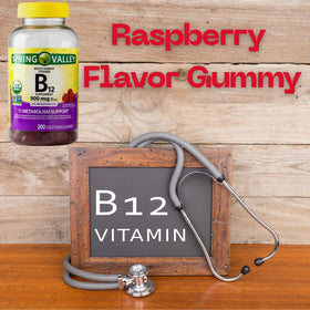 Gummies B12 500 mcg à la framboise ME GUSTA SHOP, avec un sticker Me Gusta