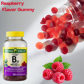 Gummies B12 500 mcg à la framboise ME GUSTA SHOP, en gros plan