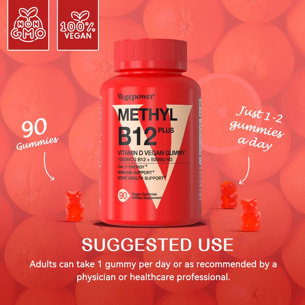 Gummies B12 et D3 VEGEPOWER, vue de l'arrière de l'emballage