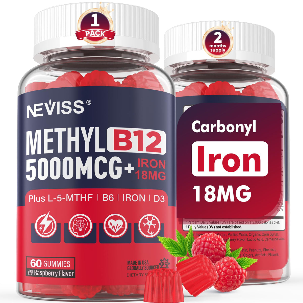 Gummies B12 méthylé NEVISS 5000mcg pot de 60 unités