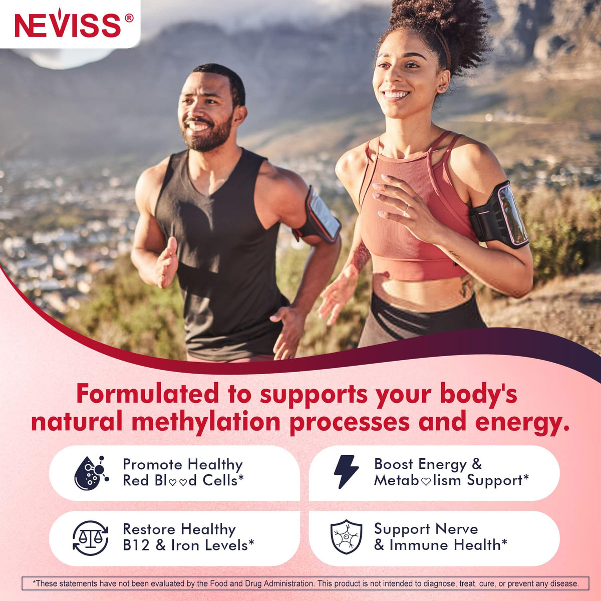 Gummies B12 méthylé NEVISS avec des ingrédients naturels en arrière-plan