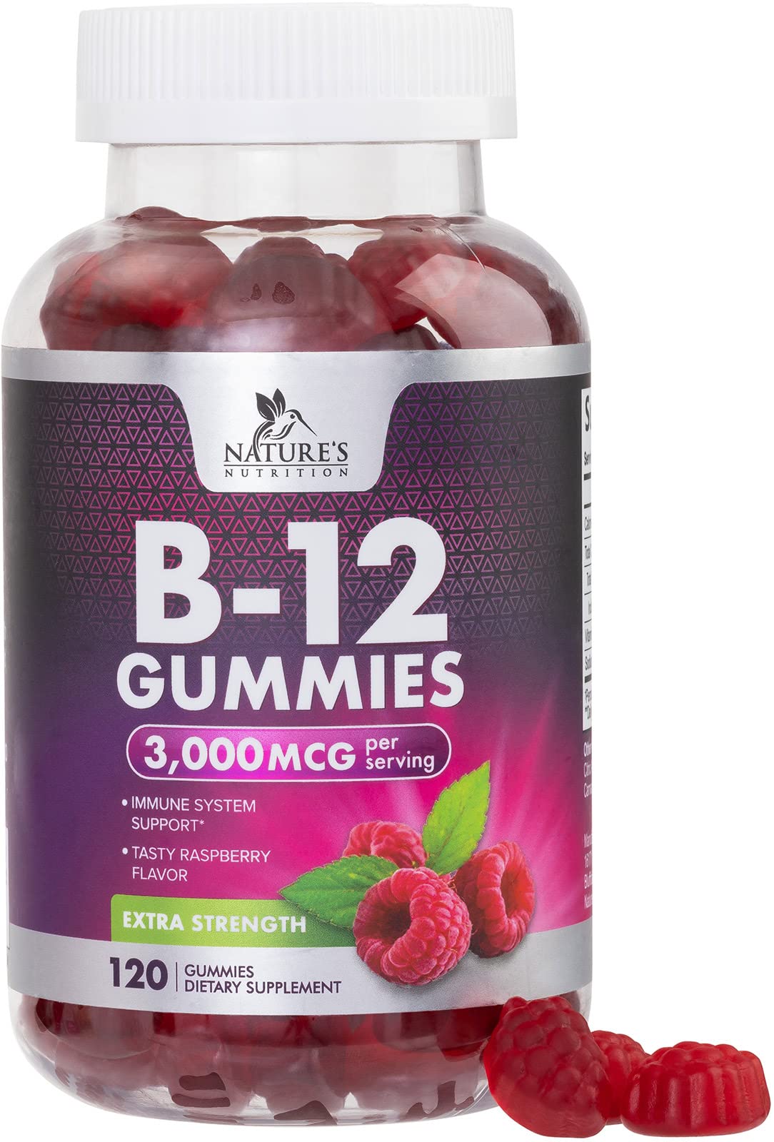 Gummies B12 Nature's Nutrition 3000 mcg avant avec emballage