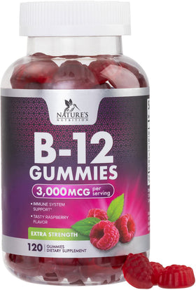 Gummies B12 Nature's Nutrition 3000 mcg avant avec emballage