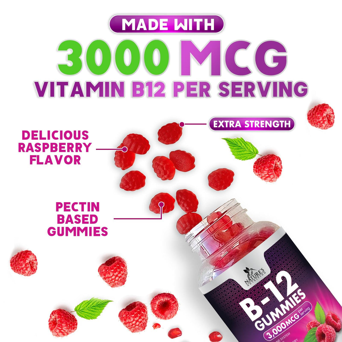 Gummies B12 Nature's Nutrition 3000 mcg avec des baies fraîches