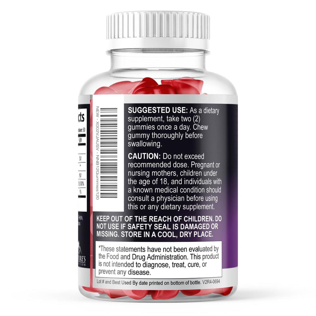 Gummies B12 Nature's Nutrition 3000 mcg avec un verre d'eau