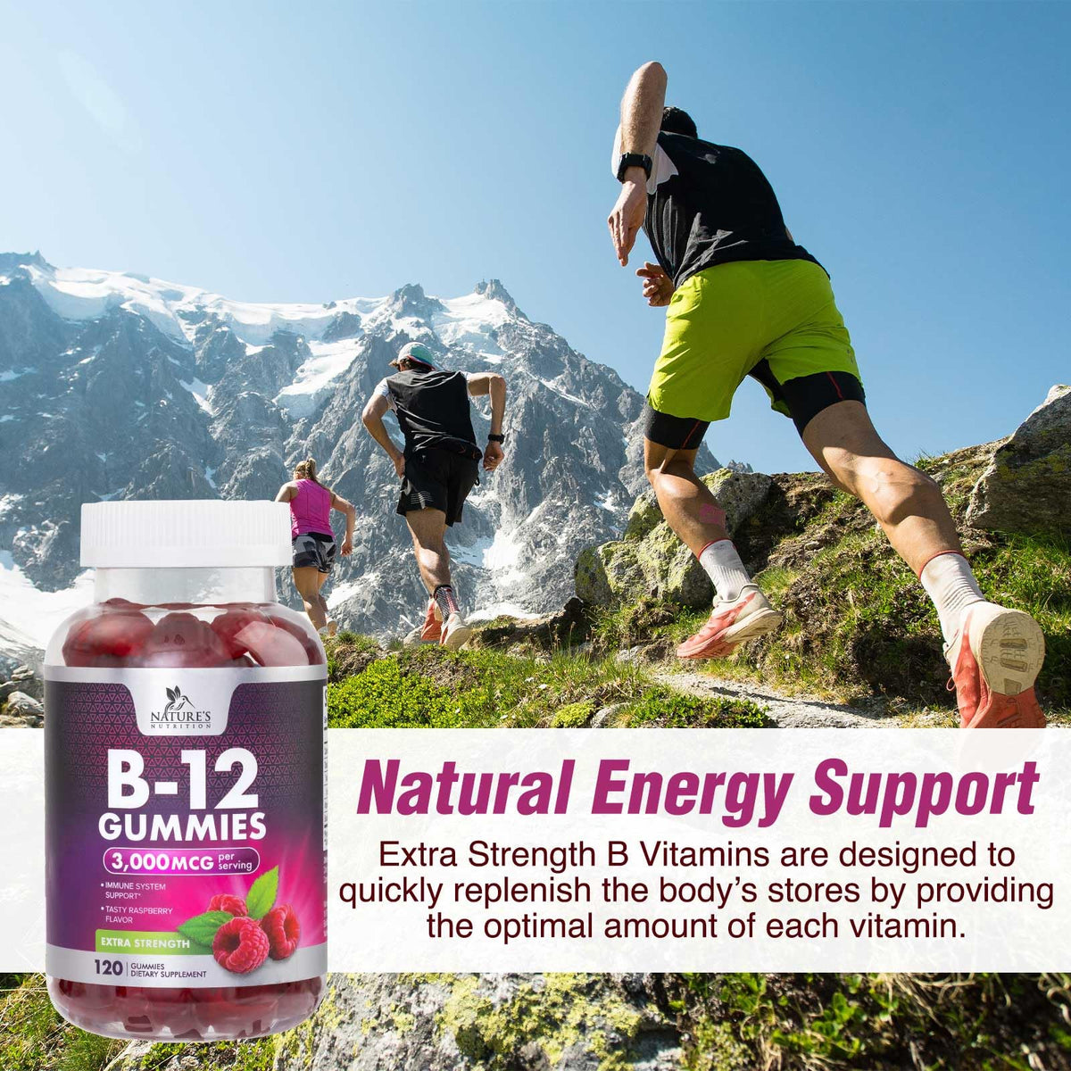 Gummies B12 Nature's Nutrition 3000 mcg dans un bol transparent