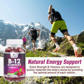 Gummies B12 Nature's Nutrition 3000 mcg dans un bol transparent