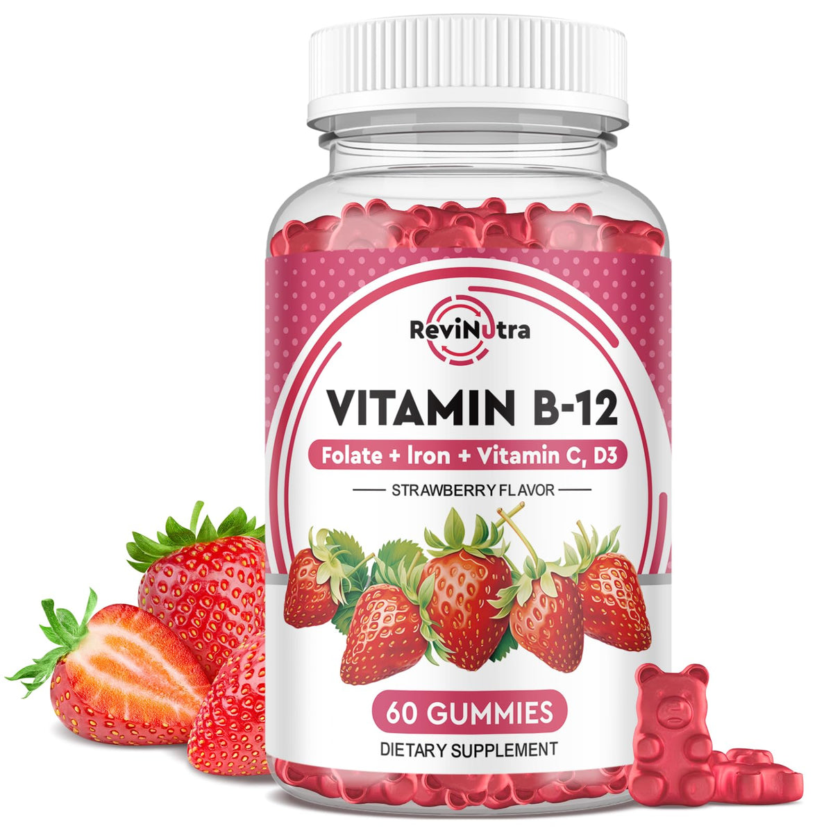 Gummies B12 ReviNutra 5000 mcg vue de face avec emballage