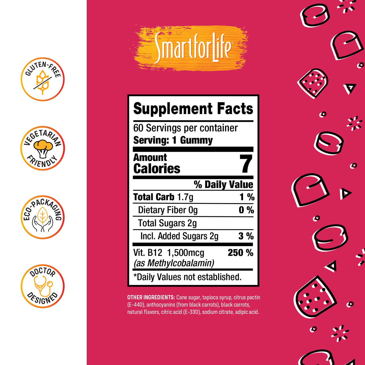 Gummies B12 Smart for Life framboise sur fond blanc