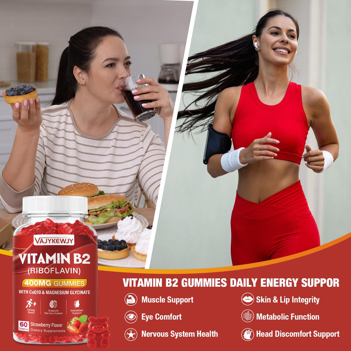 Gummies B2 Riboflavine sur une table, en portion