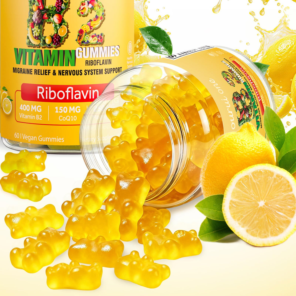 Gummies B2 Vitamine 400mg ourui one avec un fond neutre