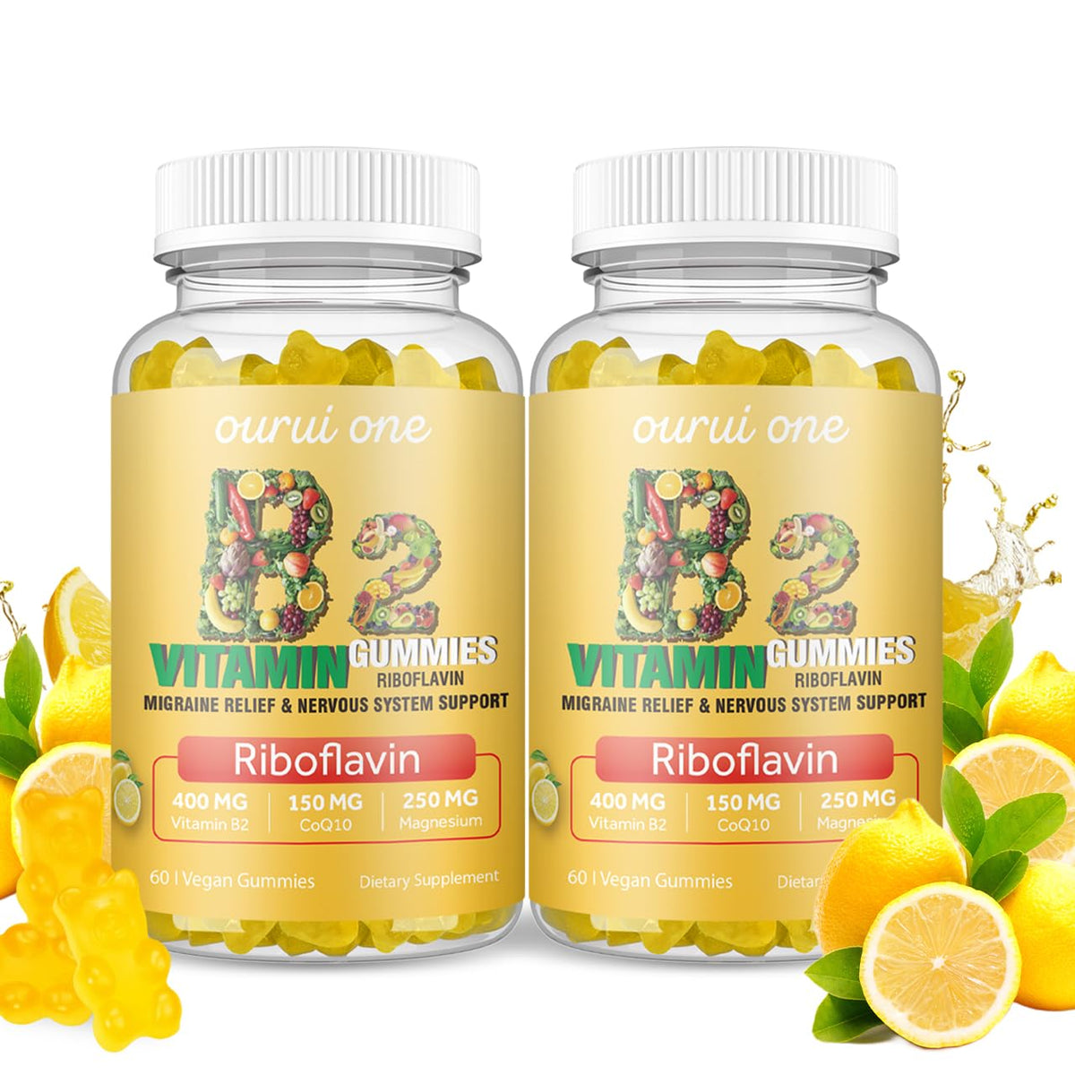 Gummies B2 Vitamine 400mg ourui one en bouteille vue de face