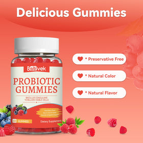 Gummies Babivek avec un fond de fruits