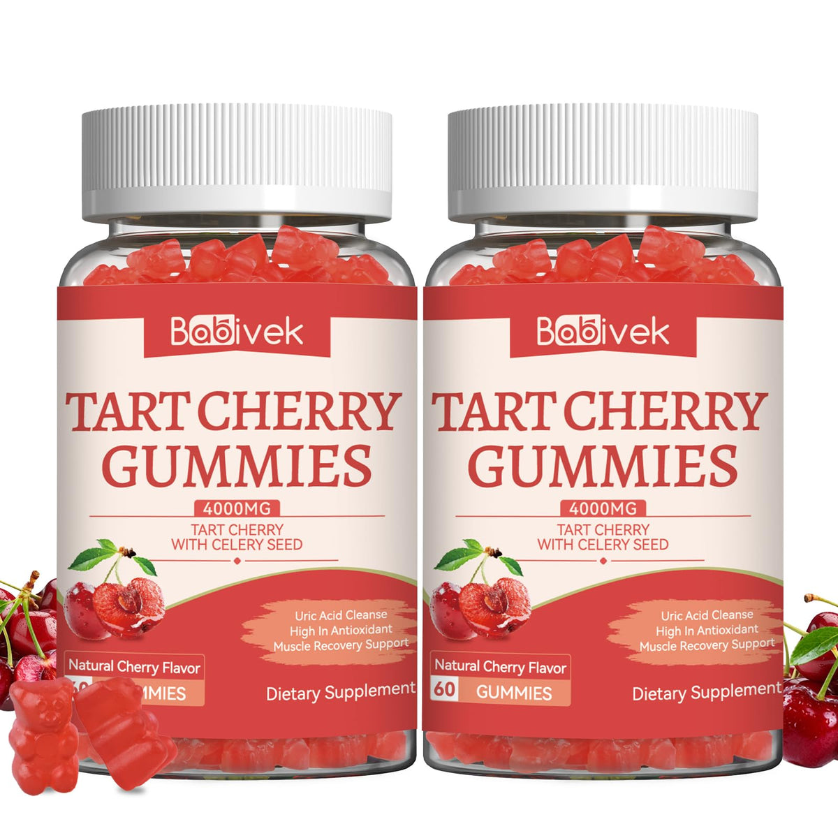 Gummies Babivek cerise acide en bouteille, vue de face