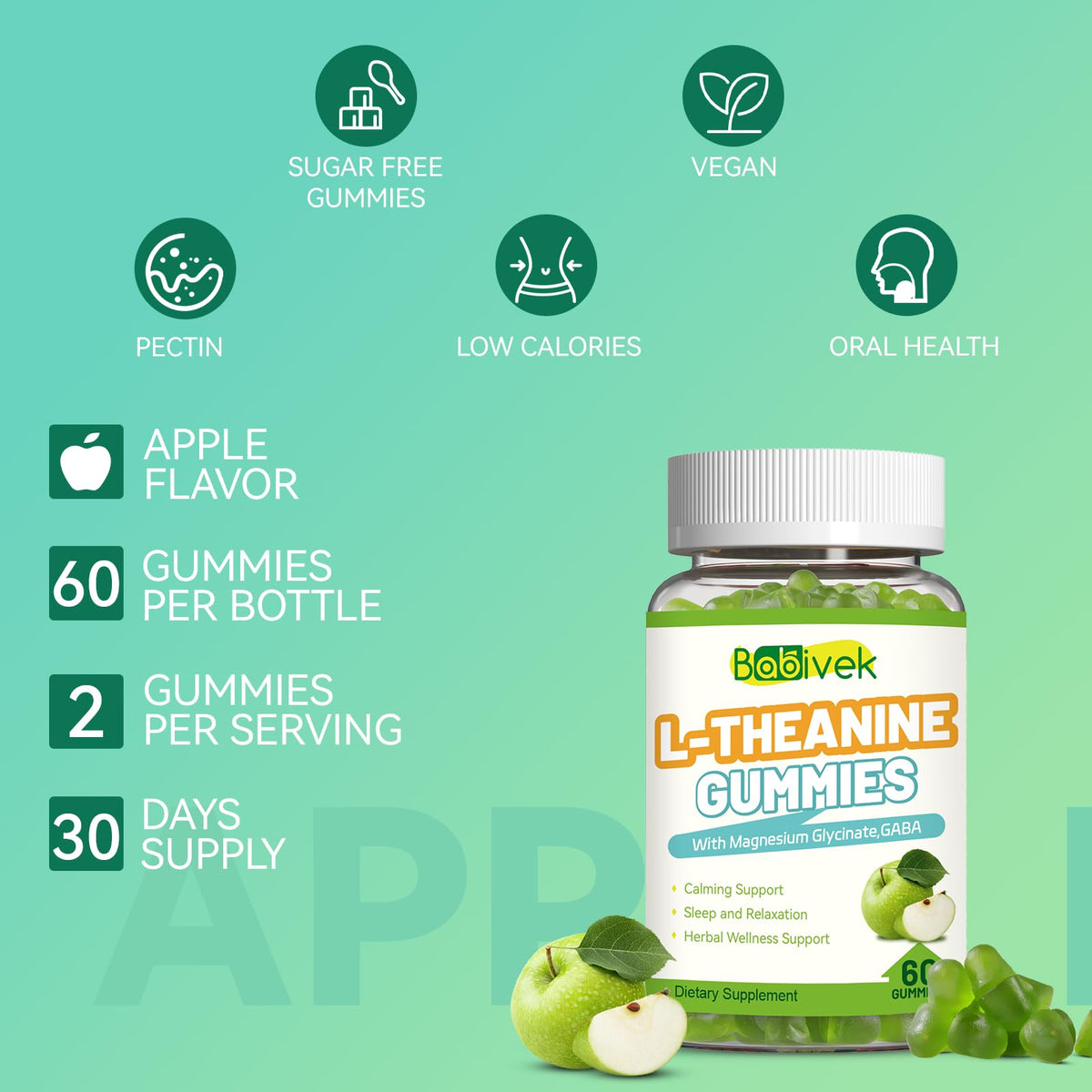 Gummies Babivek L-Theanine 400mg avec arrière-plan naturel
