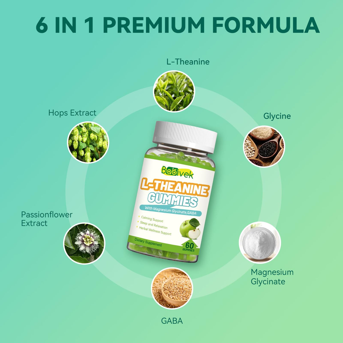 Gummies Babivek L-Theanine 400mg avec étiquette et ingrédients