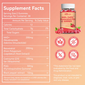 Gummies Babivek NAD+ avec goût de framboise et étiquette nutritionnelle