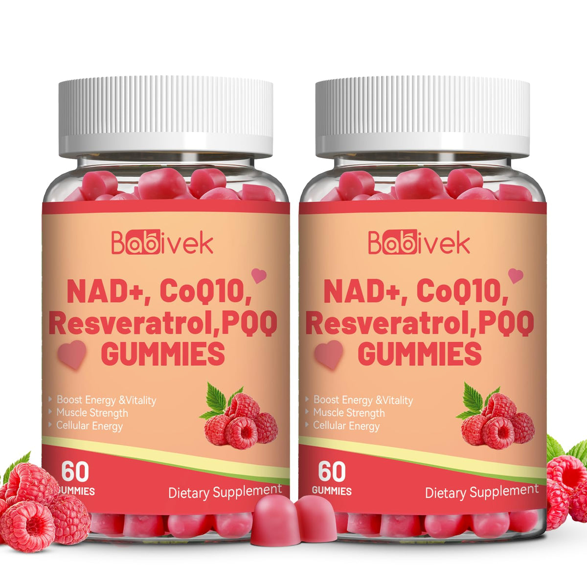 Gummies Babivek NAD+ Resvératrol 440g vue de face avec emballage