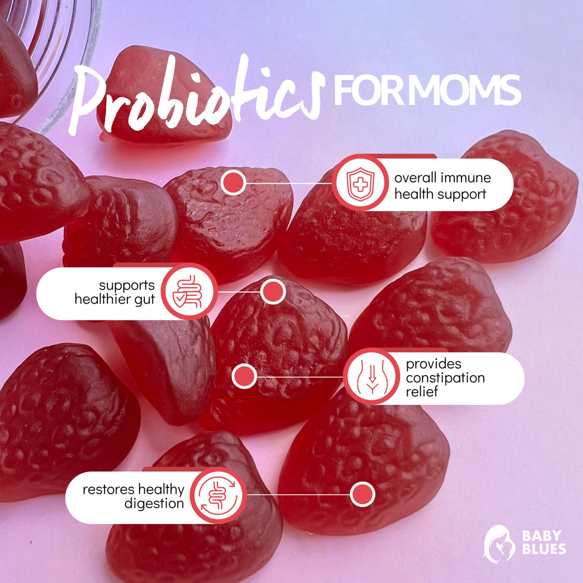 Gummies Baby Blues fraise bio avec une cuillère en bois