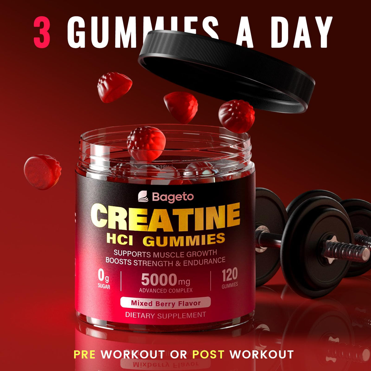 Gummies Bageto Complex Créatine HCl 5000mg en gros plan